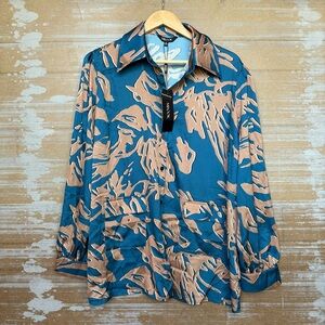 Misook NWT Abstract Floral Button Down Shirt Career Preppy Classic Womens XL